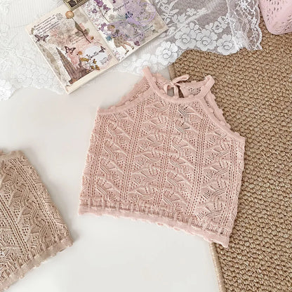 -ベビーキッズトップス レースニット キャミソール バックオープン 3カラー - mamahalo shop - タンクトップ・キャミソール・ノースリーブトップス -  べビー服 - 子供服 - 男の子 - 女の子