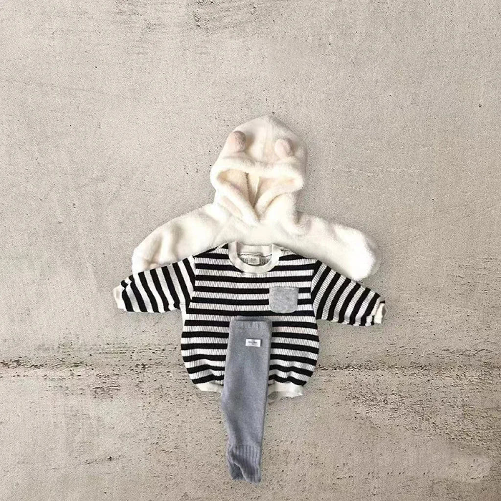 -ベビーロンパース 長袖ボディスーツ ボーダー 2カラー【mh0004830】 - mamahalo shop - 長袖ロンパース -  べビー服 - 子供服 - 男の子 - 女の子