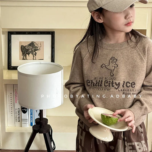 -キッズトップス ニットセーター アイススケート レターロゴ 3カラー - mamahalo shop - ニット・セーター -  べビー服 - 子供服 - 男の子 - 女の子