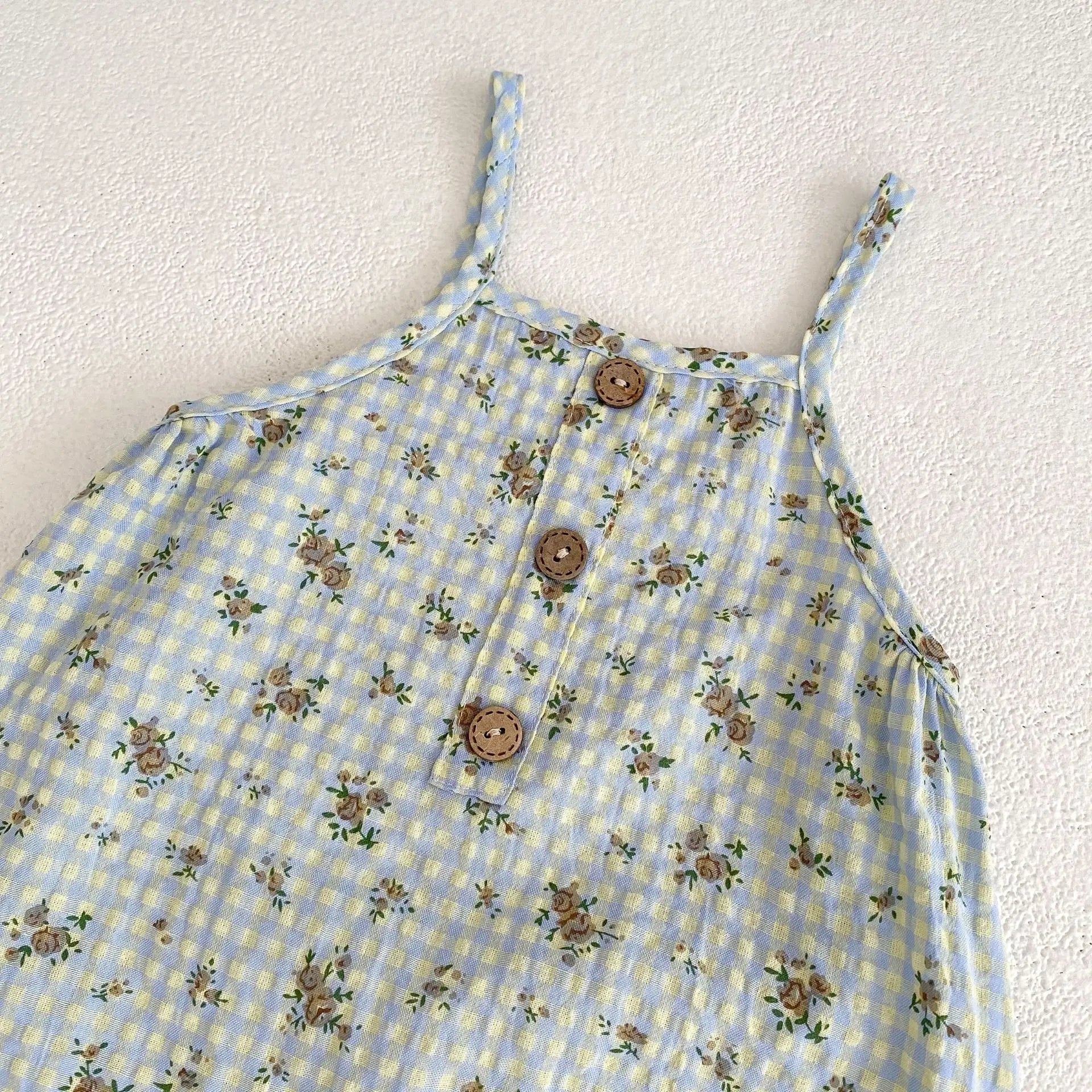 -☺︎ ベビージャンプスーツ キャミソールボディスーツ チェックフラワー花柄プリント - mamahalo shop - ノースリーブジャンプスーツ -  べビー服 - 子供服 - 男の子 - 女の子