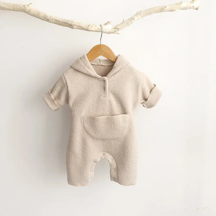 -ベビーアウタージャンプスーツ とんがり帽子フーディ長袖ロンパース ボアフリース ユニセックス 男の子 女の子 子供服 - mamahalo shop - アウタージャンプスーツ -  べビー服 - 子供服 - 男の子 - 女の子