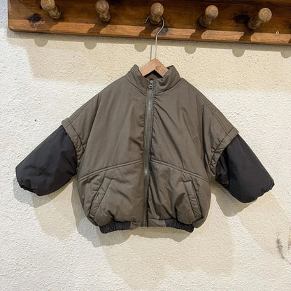 -キッズアウター ジャケット コート パッチワーク 裏フリース アーミーグリーン アプリコット 2カラー ボーイズ 男の子 子供服 - mamahalo shop - ショートコート・ジャケット・ジャンパー -  べビー服 - 子供服 - 男の子 - 女の子