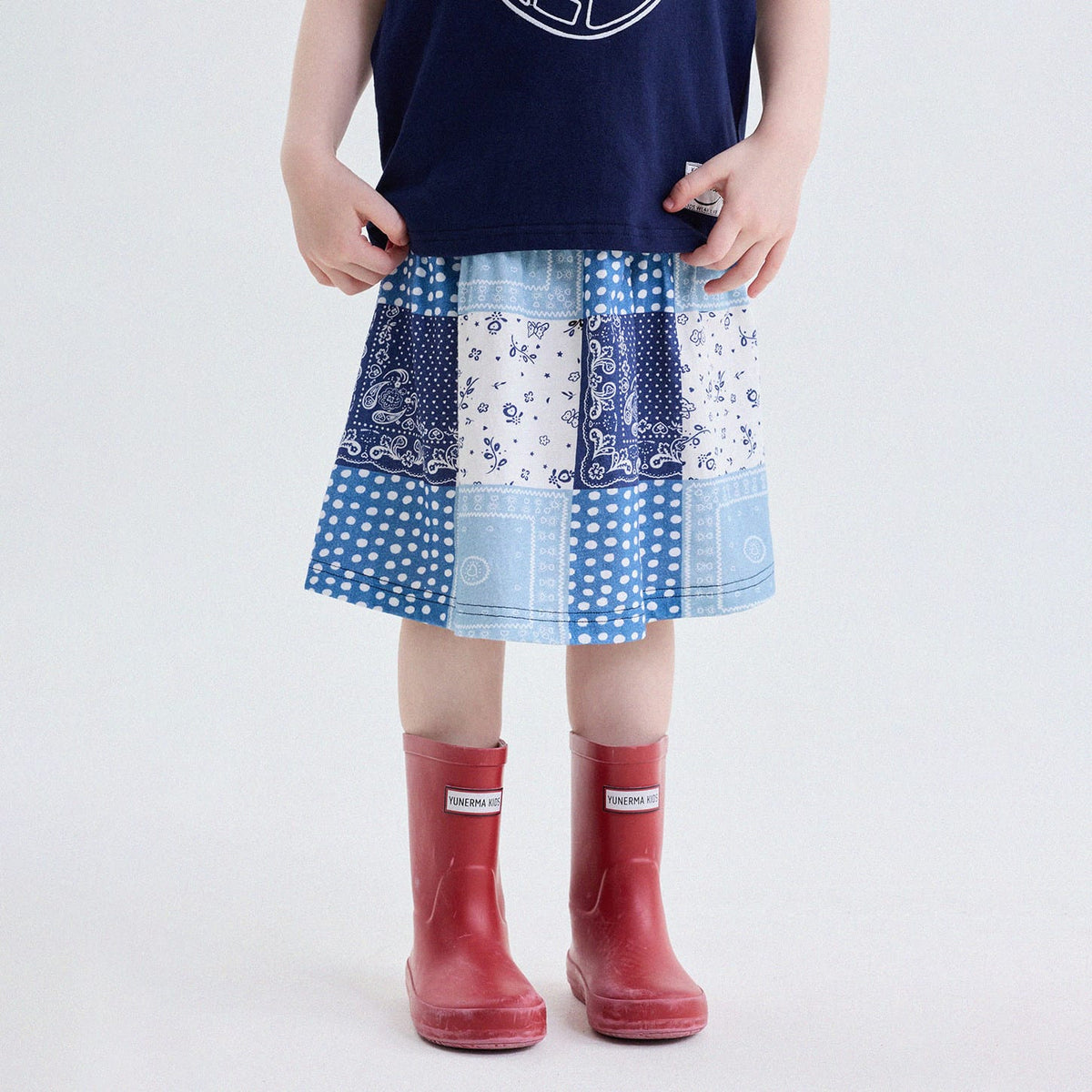 キッズ パッチワーク バンダナ柄 ドット柄 Aライン スカート【mh0013770】 Blue / 90cm yunerma スカート