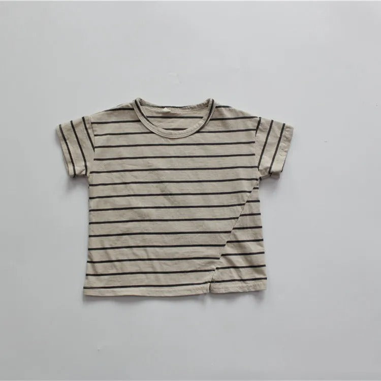 -キッズ ボーダー 半袖 Tシャツ - mamahalo shop - 半袖Tシャツ -  べビー服 - 子供服 - 男の子 - 女の子