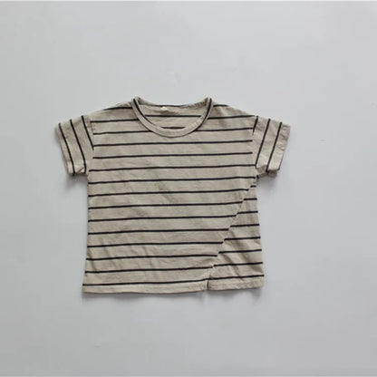 -キッズ ボーダー 半袖 Tシャツ - mamahalo shop - 半袖Tシャツ -  べビー服 - 子供服 - 男の子 - 女の子