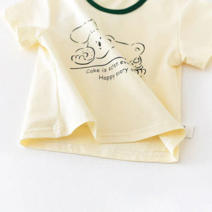 半袖セットアップ ベビーセットアップ 2点セット 半袖Tシャツ+ストライプショートパンツ アニマルプリント【mh0004954】