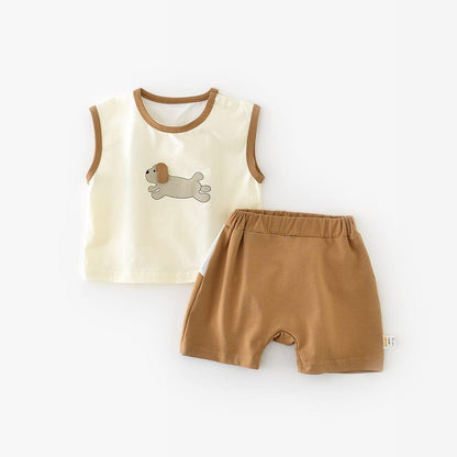 ノースリーブセットアップ Beige / 73cm ドッグタンクトップ+ショートパンツセットアップ 2点セット【mh0009602】