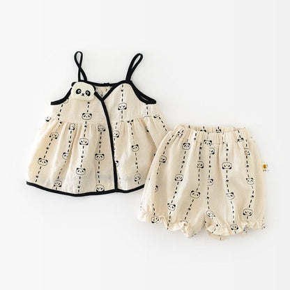 ノースリーブセットアップ Beige / 73cm パンダプリントキャミソールチュニック+ショートパンツセットアップ 2点セット【mh0009618】