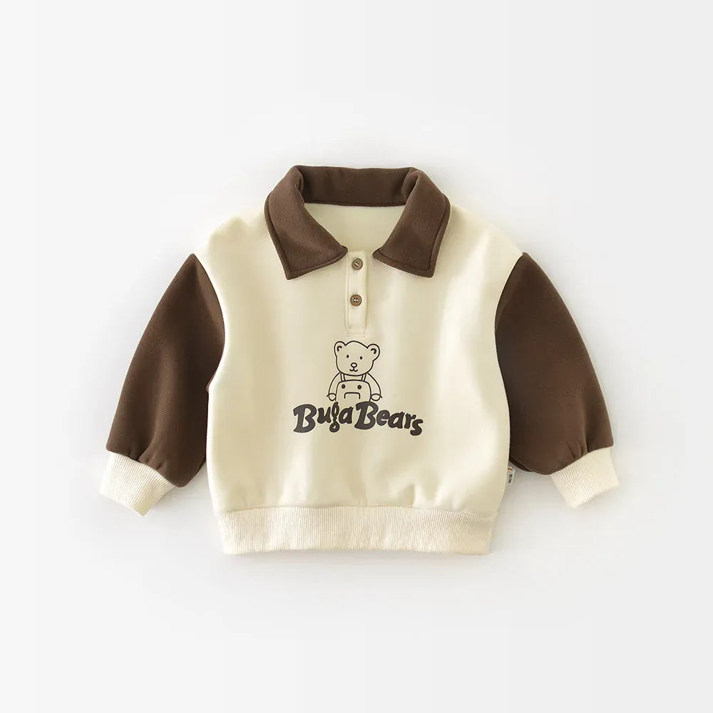 長袖シャツ・ブラウス Beige / 9M  73CM ベビーキッズトップス ベアくまプリント裏フリース長袖ポロシャツ【mh0007797】