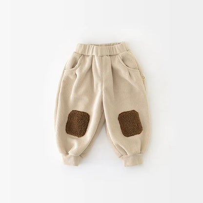 ロングパンツ・スウェットパンツ Beige / 9M  73CM ベビーキッズパンツ ストライプ/無地膝あてパッチワークロングルーズジョガーパンツ【mh0007822】