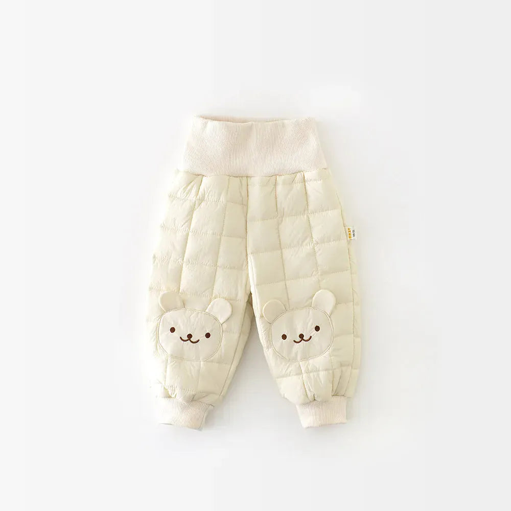 ロングパンツ・スウェットパンツ Beige / 9M  73CM ベビーパンツ キルティングベアくま膝パッチハイウェスト防寒ロングパンツ【mh0007824】