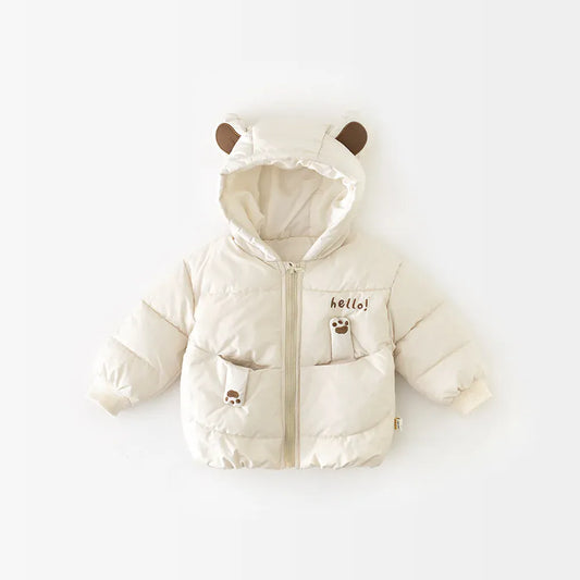 ショートコート・ジャケット・ジャンパー Beige / 9M  73CM ベビーキッズアウター 耳付きフーディバックアップリケパデッドジャケットコート【mh0007848】