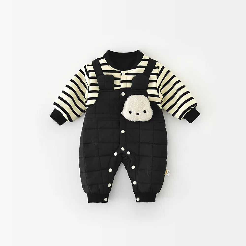 アウタージャンプスーツ Black / 6M  66CM ベビーアウタージャンプスーツ キルティングドッキング防寒長袖ロンパース【mh0007846】