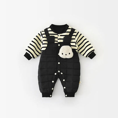 アウタージャンプスーツ Black / 6M  66CM ベビーアウタージャンプスーツ キルティングドッキング防寒長袖ロンパース【mh0007846】