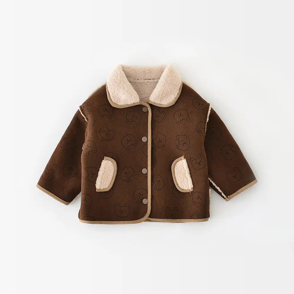 ショートコート・ジャケット・ジャンパー Brown / 9M  73CM ベビーアウター ベアくまワンポイント襟付きボアフリースリバーシブルジャケットコート【mh0007827】