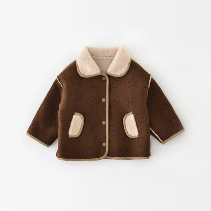 ショートコート・ジャケット・ジャンパー Brown / 9M  73CM ベビーアウター ベアくまワンポイント襟付きボアフリースリバーシブルジャケットコート【mh0007827】
