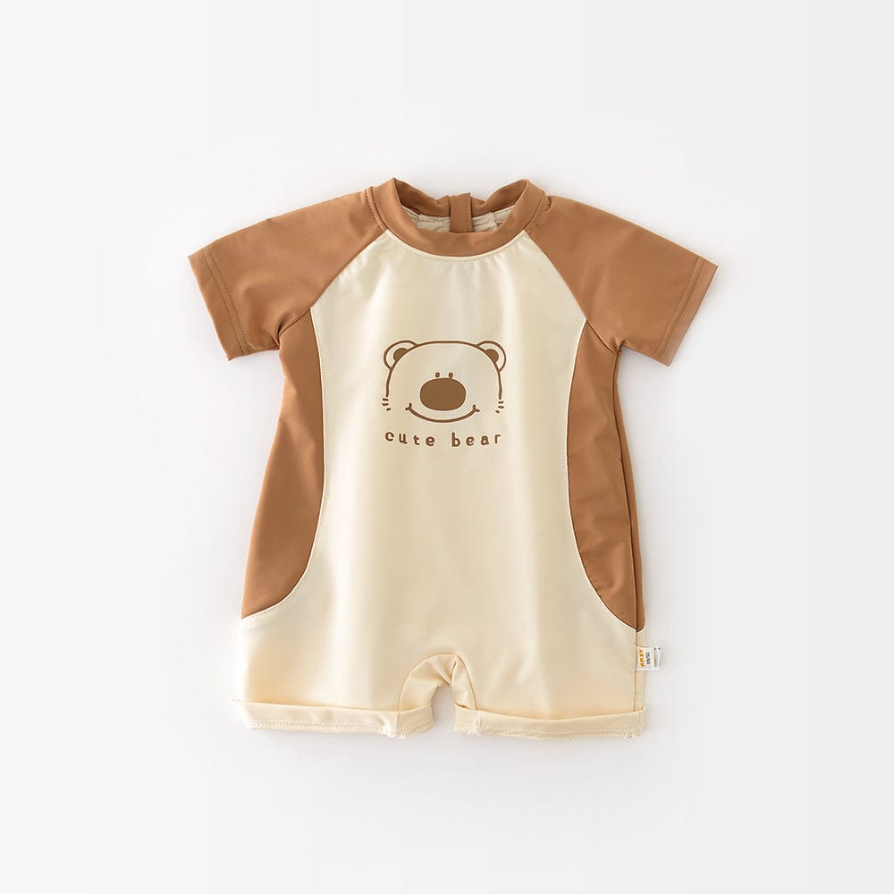 ベビー用水着 Coffee / 73cm ボーイズ水着 ベアくまジップアップ半袖つなぎスイムウェア【mh0009623】