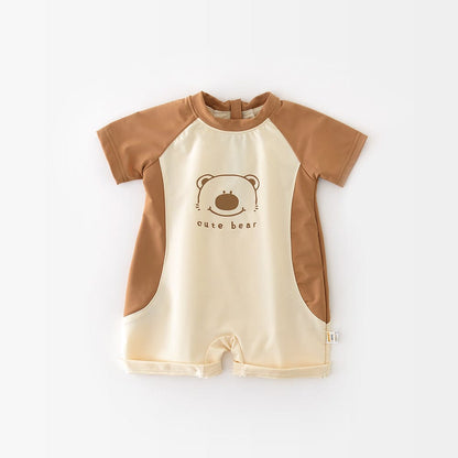 ベビー用水着 Coffee / 73cm ボーイズ水着 ベアくまジップアップ半袖つなぎスイムウェア【mh0009623】