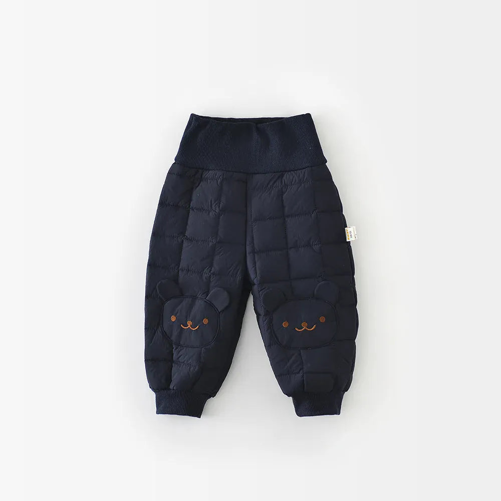 ロングパンツ・スウェットパンツ Dark Blue / 9M  73CM ベビーパンツ キルティングベアくま膝パッチハイウェスト防寒ロングパンツ【mh0007824】