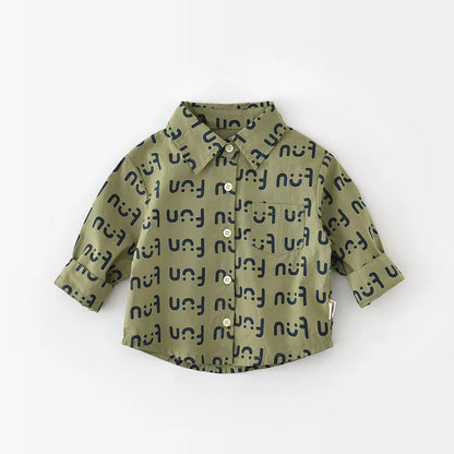 長袖シャツ・ブラウス Green / 73cm 6-9M ベビートップス プリントロゴ長袖シャツ グリーン【mh0007163】