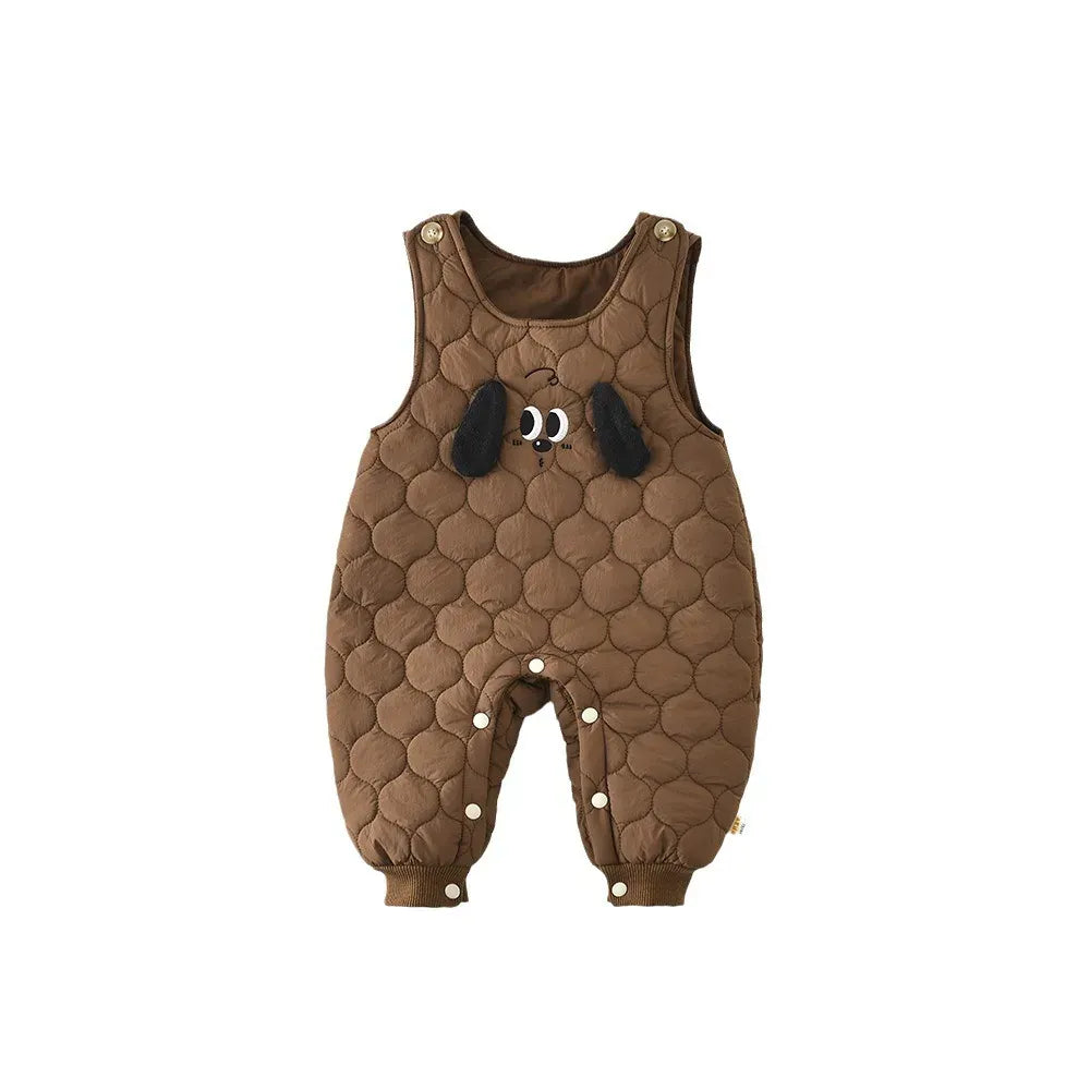 ノースリーブジャンプスーツ ベビージャンプスーツ 犬ドッグアップリケキルティングノースリーブロンパース【mh0007790】