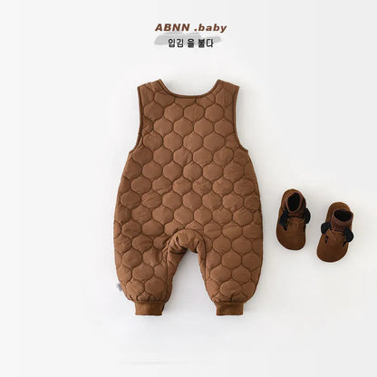 ノースリーブジャンプスーツ ベビージャンプスーツ 犬ドッグアップリケキルティングノースリーブロンパース【mh0007790】