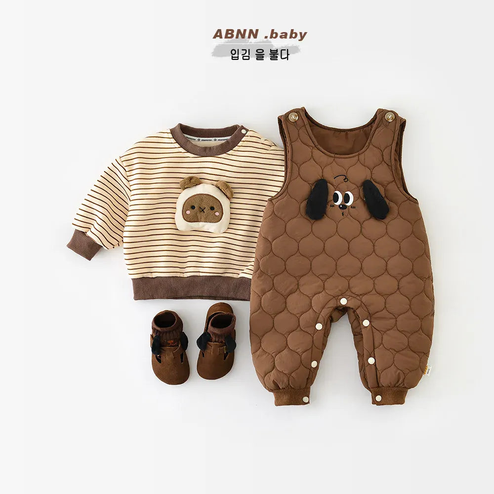 ノースリーブジャンプスーツ ベビージャンプスーツ 犬ドッグアップリケキルティングノースリーブロンパース【mh0007790】