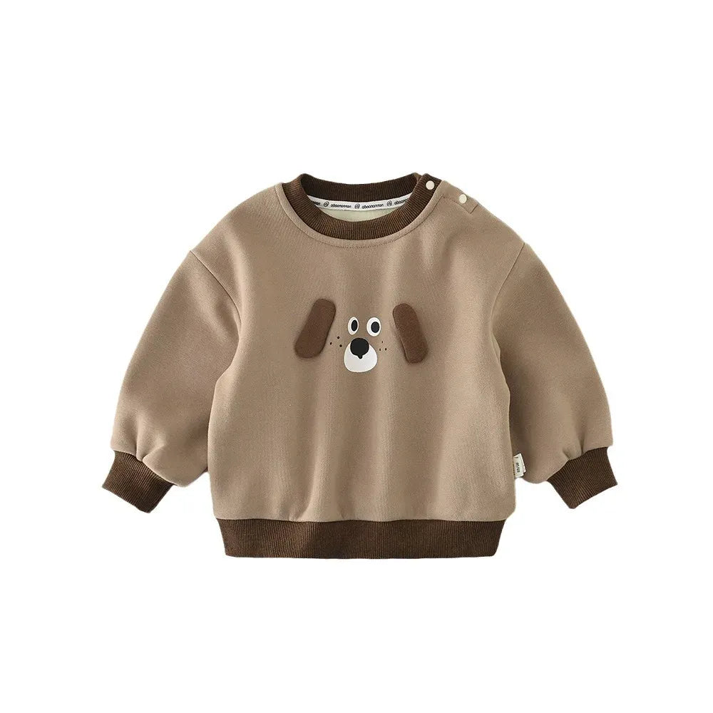 トレーナー・フーディ ベビーキッズトップス 犬ドッグアップリケ裏フリース長袖スウェットシャツプルオーバー【mh0007791】