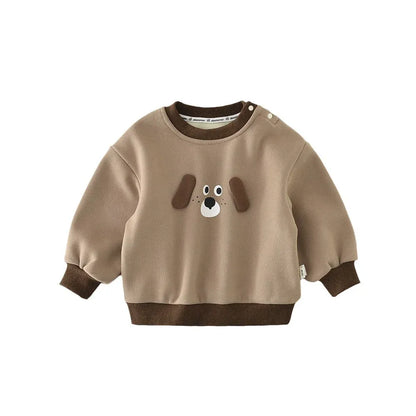 トレーナー・フーディ ベビーキッズトップス 犬ドッグアップリケ裏フリース長袖スウェットシャツプルオーバー【mh0007791】