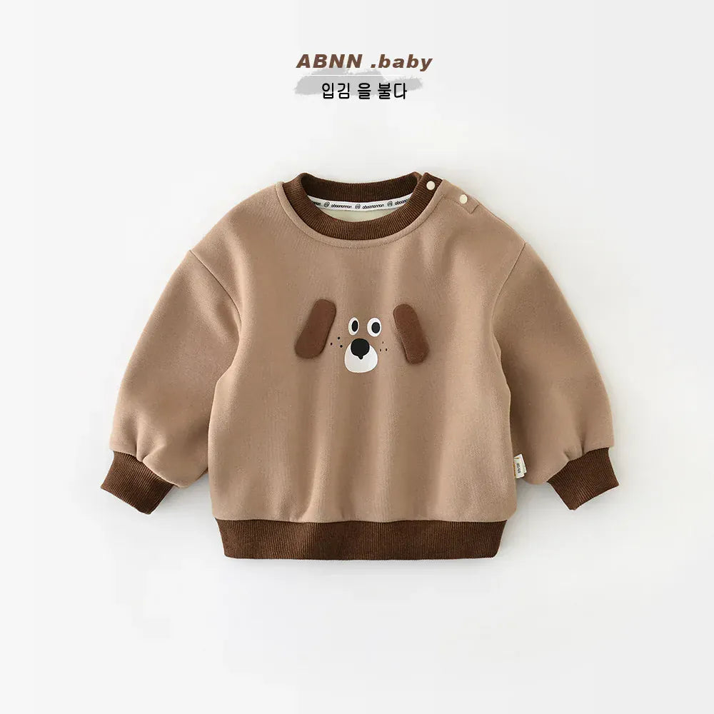 トレーナー・フーディ ベビーキッズトップス 犬ドッグアップリケ裏フリース長袖スウェットシャツプルオーバー【mh0007791】