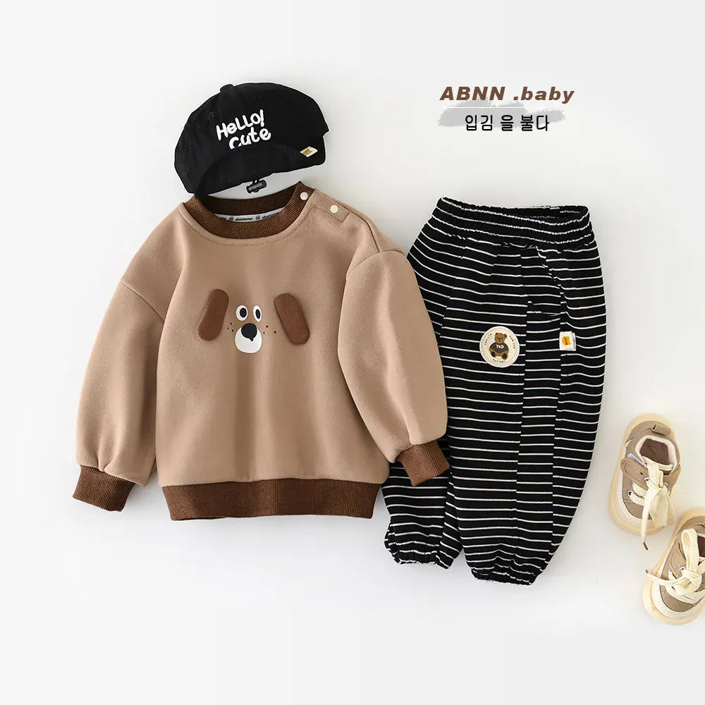 トレーナー・フーディ ベビーキッズトップス 犬ドッグアップリケ裏フリース長袖スウェットシャツプルオーバー【mh0007791】