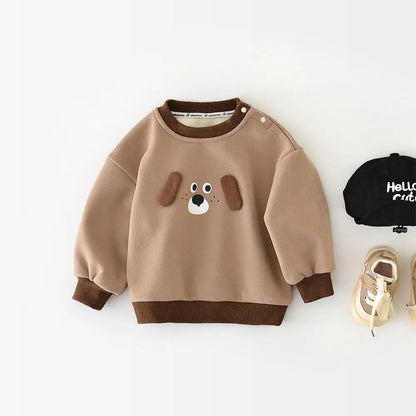 トレーナー・フーディ ベビーキッズトップス 犬ドッグアップリケ裏フリース長袖スウェットシャツプルオーバー【mh0007791】