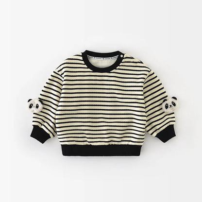 トレーナー・フーディ ベビートップス ボーダーパンダ裏フリース長袖スウェットシャツプルオーバー【mh0007794】