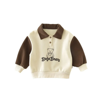 長袖シャツ・ブラウス ベビーキッズトップス ベアくまプリント裏フリース長袖ポロシャツ【mh0007797】