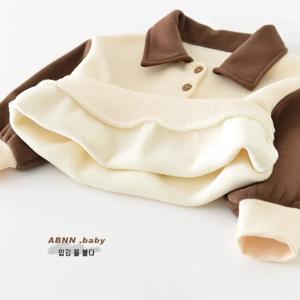 長袖シャツ・ブラウス ベビーキッズトップス ベアくまプリント裏フリース長袖ポロシャツ【mh0007797】