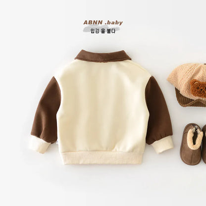 長袖シャツ・ブラウス ベビーキッズトップス ベアくまプリント裏フリース長袖ポロシャツ【mh0007797】