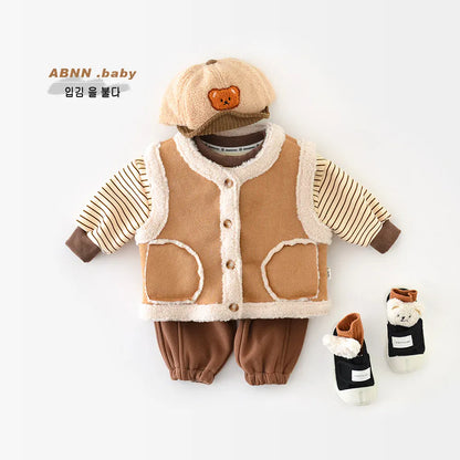 ベスト ベビーキッズベスト フェイクムートン裏ボアフリースベスト【mh0007804】