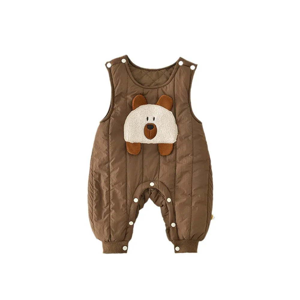 ノースリーブジャンプスーツ ベビージャンプスーツ ベアくまアップリケキルティングノースリーブロンパース【mh0007819】
