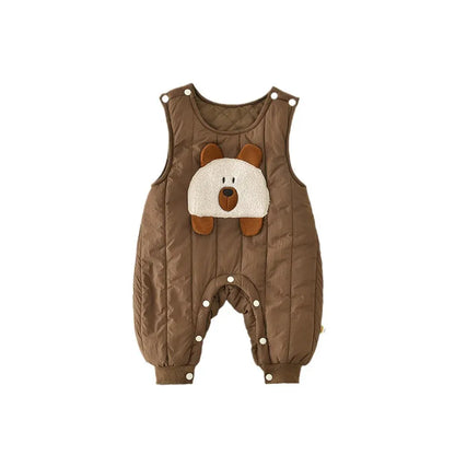 ノースリーブジャンプスーツ ベビージャンプスーツ ベアくまアップリケキルティングノースリーブロンパース【mh0007819】