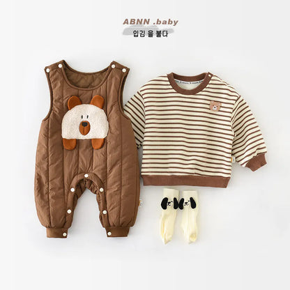 ノースリーブジャンプスーツ ベビージャンプスーツ ベアくまアップリケキルティングノースリーブロンパース【mh0007819】