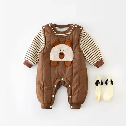 ノースリーブジャンプスーツ ベビージャンプスーツ ベアくまアップリケキルティングノースリーブロンパース【mh0007819】