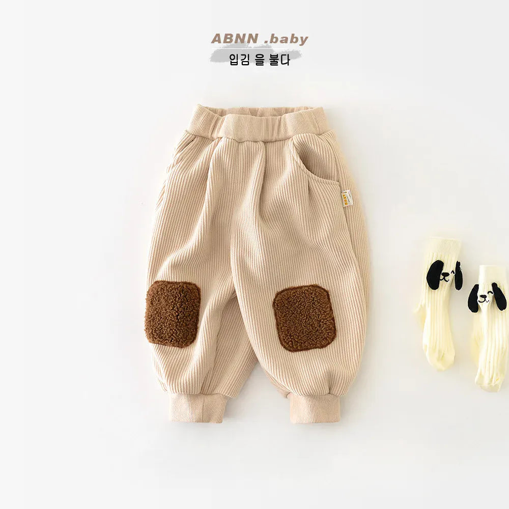 ロングパンツ・スウェットパンツ ベビーキッズパンツ ストライプ/無地膝あてパッチワークロングルーズジョガーパンツ【mh0007822】