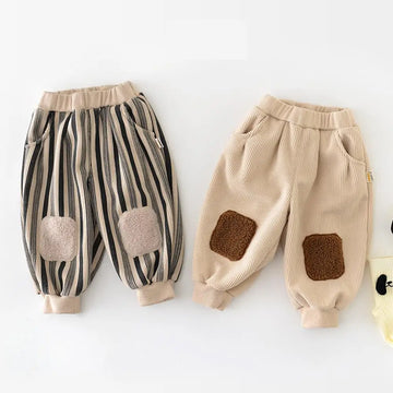 ロングパンツ・スウェットパンツ ベビーキッズパンツ ストライプ/無地膝あてパッチワークロングルーズジョガーパンツ【mh0007822】