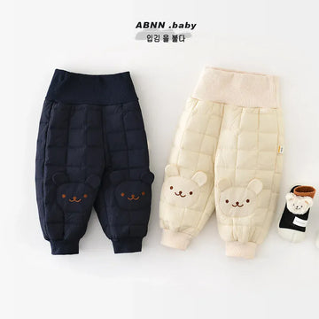 ロングパンツ・スウェットパンツ ベビーパンツ キルティングベアくま膝パッチハイウェスト防寒ロングパンツ【mh0007824】