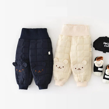 ロングパンツ・スウェットパンツ ベビーパンツ キルティングベアくま膝パッチハイウェスト防寒ロングパンツ【mh0007824】