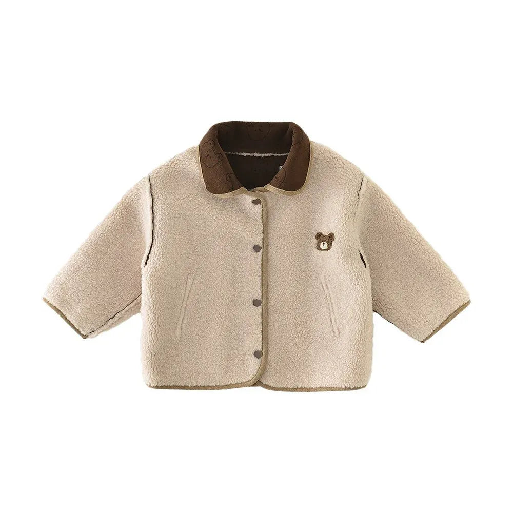 ショートコート・ジャケット・ジャンパー ベビーアウター ベアくまワンポイント襟付きボアフリースリバーシブルジャケットコート【mh0007827】