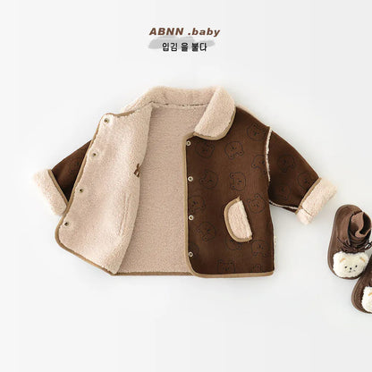 ショートコート・ジャケット・ジャンパー ベビーアウター ベアくまワンポイント襟付きボアフリースリバーシブルジャケットコート【mh0007827】