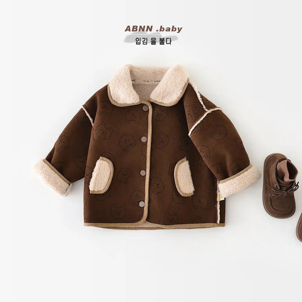 ショートコート・ジャケット・ジャンパー ベビーアウター ベアくまワンポイント襟付きボアフリースリバーシブルジャケットコート【mh0007827】