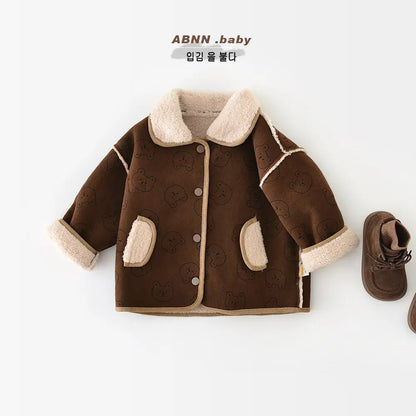 ショートコート・ジャケット・ジャンパー ベビーアウター ベアくまワンポイント襟付きボアフリースリバーシブルジャケットコート【mh0007827】