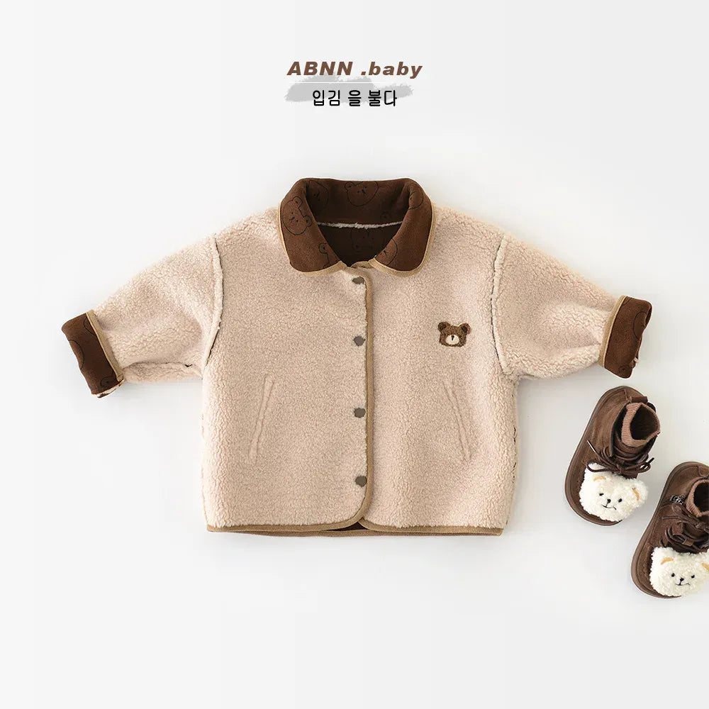 ショートコート・ジャケット・ジャンパー ベビーアウター ベアくまワンポイント襟付きボアフリースリバーシブルジャケットコート【mh0007827】